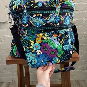 Vera Bradley Overnight Tote with adjustable strap and cosmetic bag.